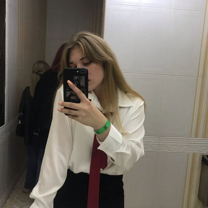 Fall Turn-down Collar Elegant Satin Loose Women Shirt 2025 Plus Size Blouse Autumn Vintage Casual Button Silk Tops