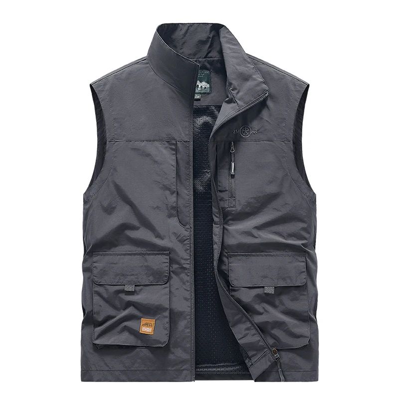 Colete Masculino de Pesca Casual Acolchoado Confortável para o Outono e Primavera, Cor Sólida, Sem Mangas, Para Homens, Corta-Vento