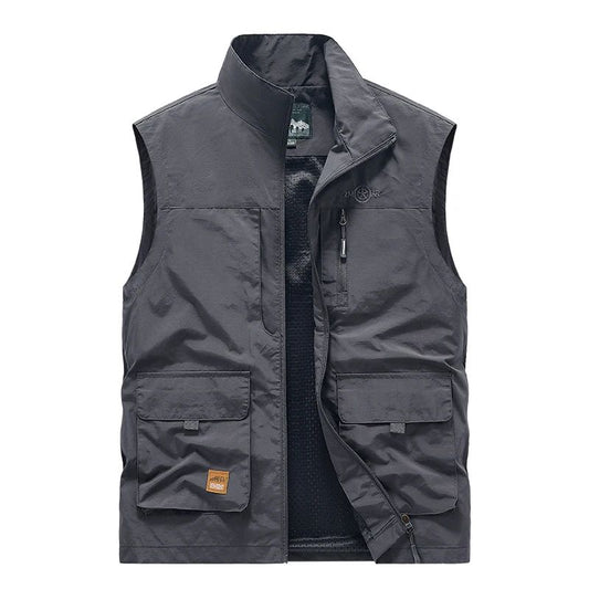 Colete Masculino de Pesca Casual Acolchoado Confortável para o Outono e Primavera, Cor Sólida, Sem Mangas, Para Homens, Corta-Vento