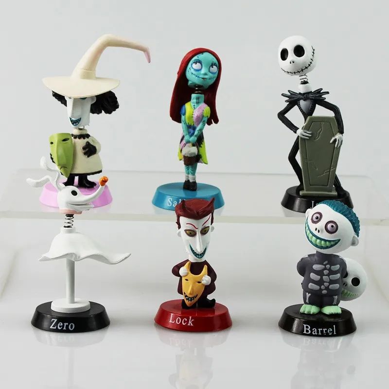 6PCS Nightmare Before Christmas Jack Jack Skellington / Freddy Krueger Bobble Head Doll PVC Action Figure Collection Toy