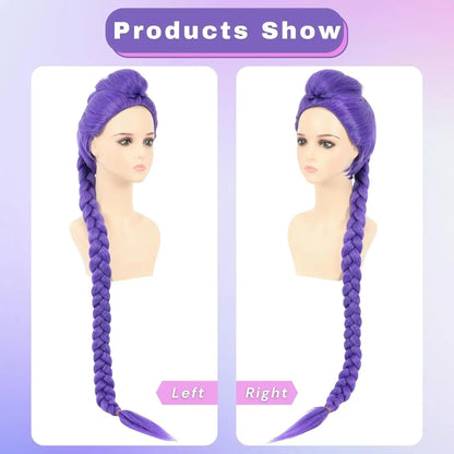 Girl group role-playing synthetic wig, purple split braid wig, rose red long straight hair with bun, romantic party photo