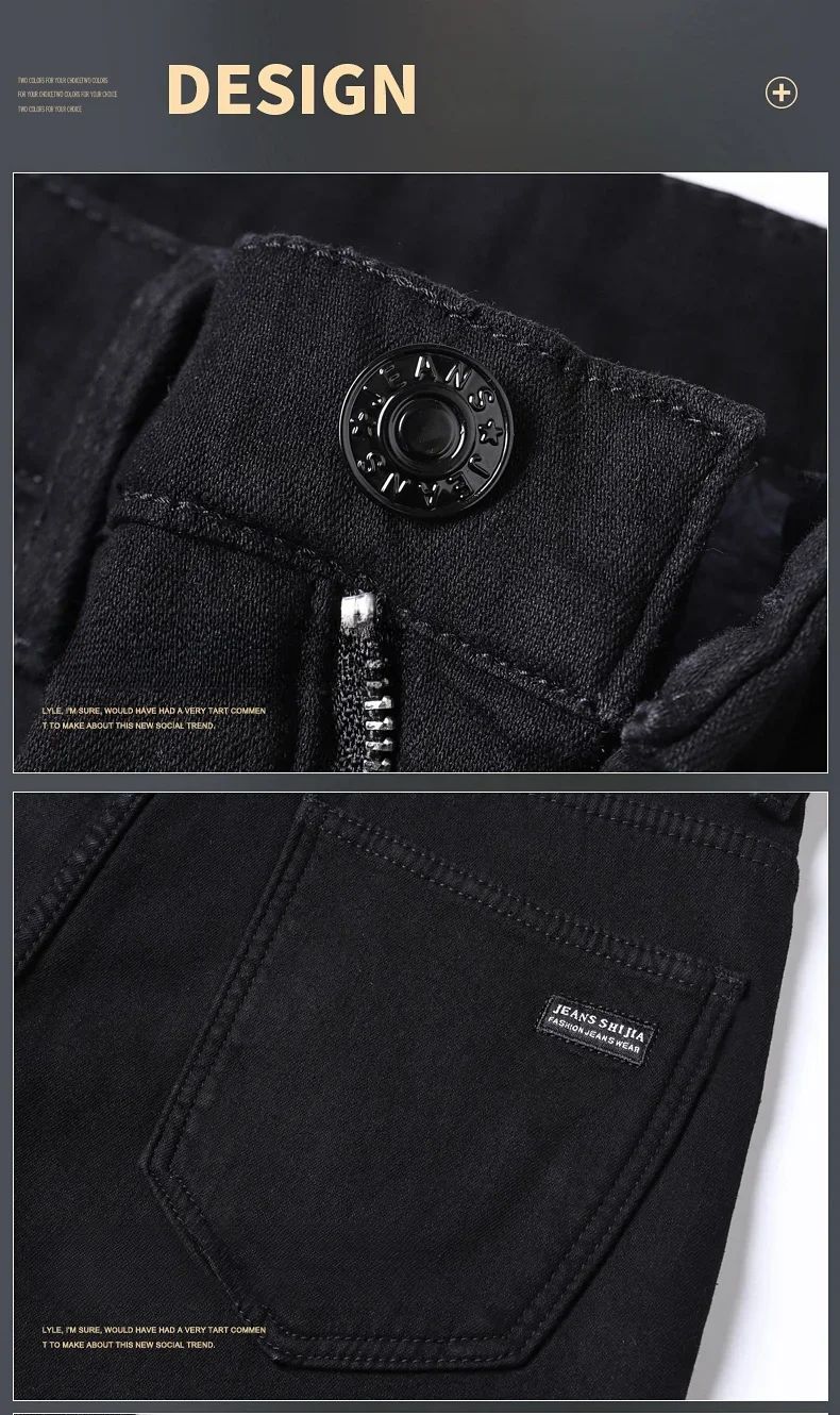 Calça Jeans Masculina Forrada de Lã para Inverno, Reta, Elástica, Preta, de Veludo Grosso, Quente, Casual, Masculina, Tamanhos Grandes
