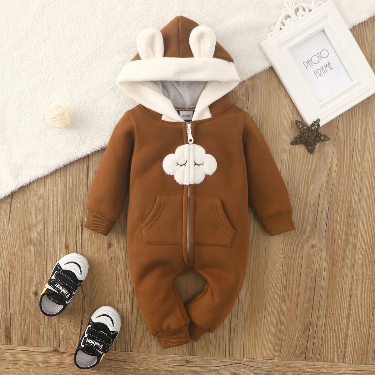 Newborn Baby Romper Love Printed Clothes Hooded Children Girl 0-1 Years Autumn Spring Infant Boy Jumpsuit Outfits 3 6 Months