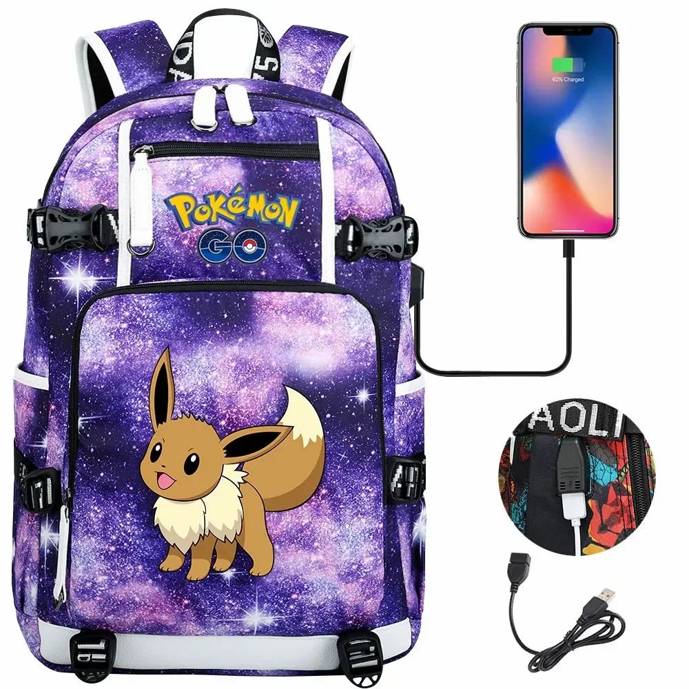 New Eevee Charizard USB Teenagers Schoolbags Women Men Laptop Travel Backpack Girl Boys Kids School Book Bags