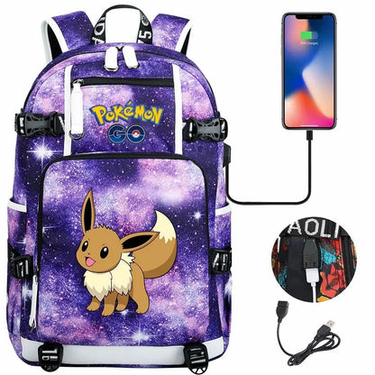 New Eevee Charizard USB Teenagers Schoolbags Women Men Laptop Travel Backpack Girl Boys Kids School Book Bags