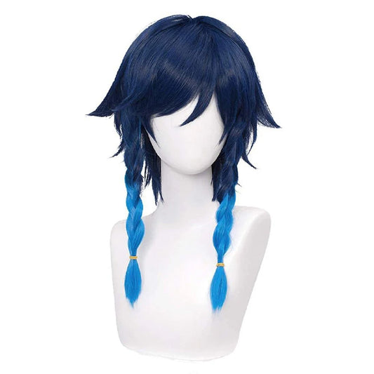 Genshin Impact Venti Cosplay Wig Unisex Blue Wig Cosplay Anime Cosplay Braid Wigs Heat Resistant Synthetic Wigs Halloween
