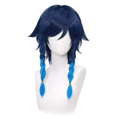 Genshin Impact Venti Cosplay Wig Unisex Blue Wig Cosplay Anime Cosplay Braid Wigs Heat Resistant Synthetic Wigs Halloween