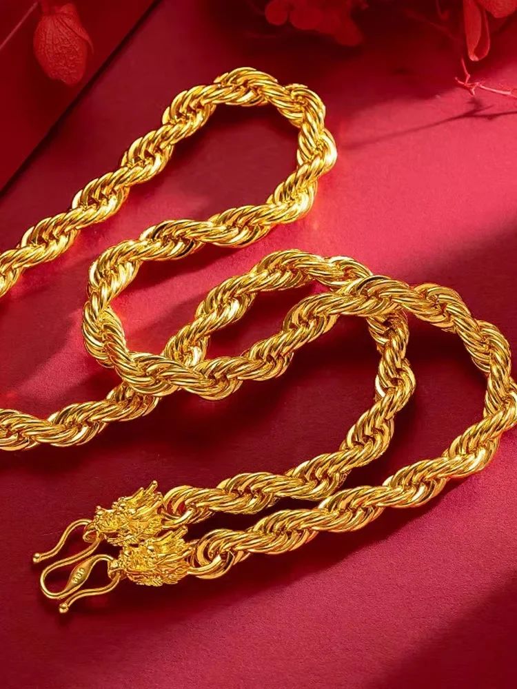 Colar Torcido em Ouro 18K, Corrente AU750 Colar Masculino Cabeça de Touro Dominador, 60cm.