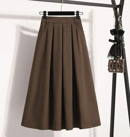 Solid Color Versatile Medium Length Skirt Pleated Plus Size A-Line Maxi Gown Cover Hip Spring Summer 2025 New Half-length Skirt