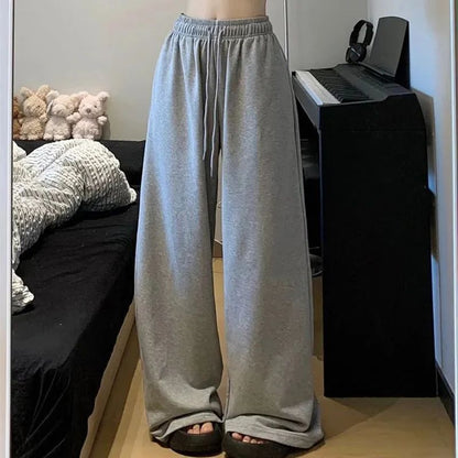 Wide Leg Sweatpants for Women Elastic Waist Casual Sport Pants Woman Streetwear Gray Oversize Sportswear Female