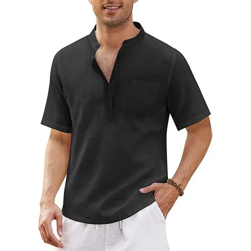 Summer New Men's Short-Sleeved T-shirt Cotton and Linen Led Casual Men's T-shirt Shirt Male  Breathable S-3XL