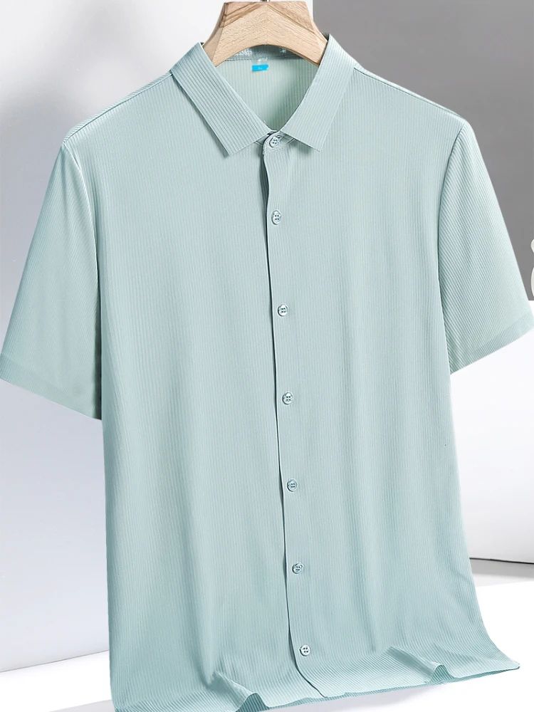 Ice Silk Shirts Man Short Sleeve Top Male Quick Dry Cool Classic Big Size 5XL 6XL 7XL 8XL Large Plus Loose Summer Social Blouse