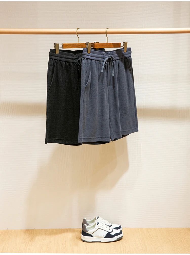 LP high-grade custom-woven cotton fabric summer men's casual elastic waist drawstring sports shorts