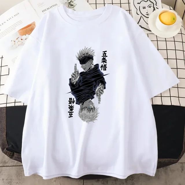 Fashion Jujutsu Kaisen Satoru Gojo Anime Printed Lady O-Neck Short Sleeve Women's T Shirt Black White Short Sleeve Summer Top