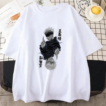 Fashion Jujutsu Kaisen Satoru Gojo Anime Printed Lady O-Neck Short Sleeve Women's T Shirt Black White Short Sleeve Summer Top