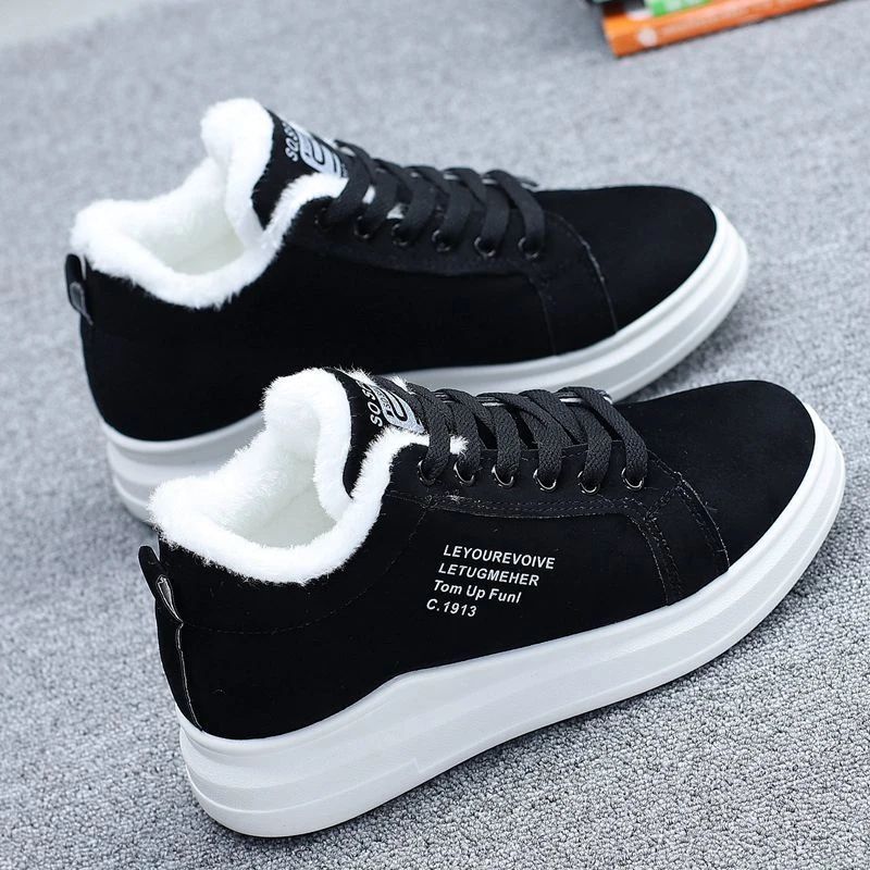 New Winter Velvet Flat Sneakers for Women Fashionable and Comfortable Snow Shoes Thickened and Warm Student Casual Cotton Shoes
