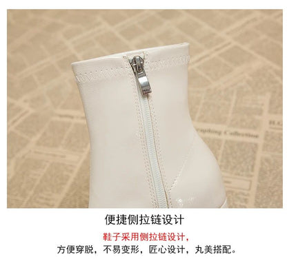 ankle boots fashion pointed square root temperament women's high heels zipper decoration luxury women's winter large size 35-42