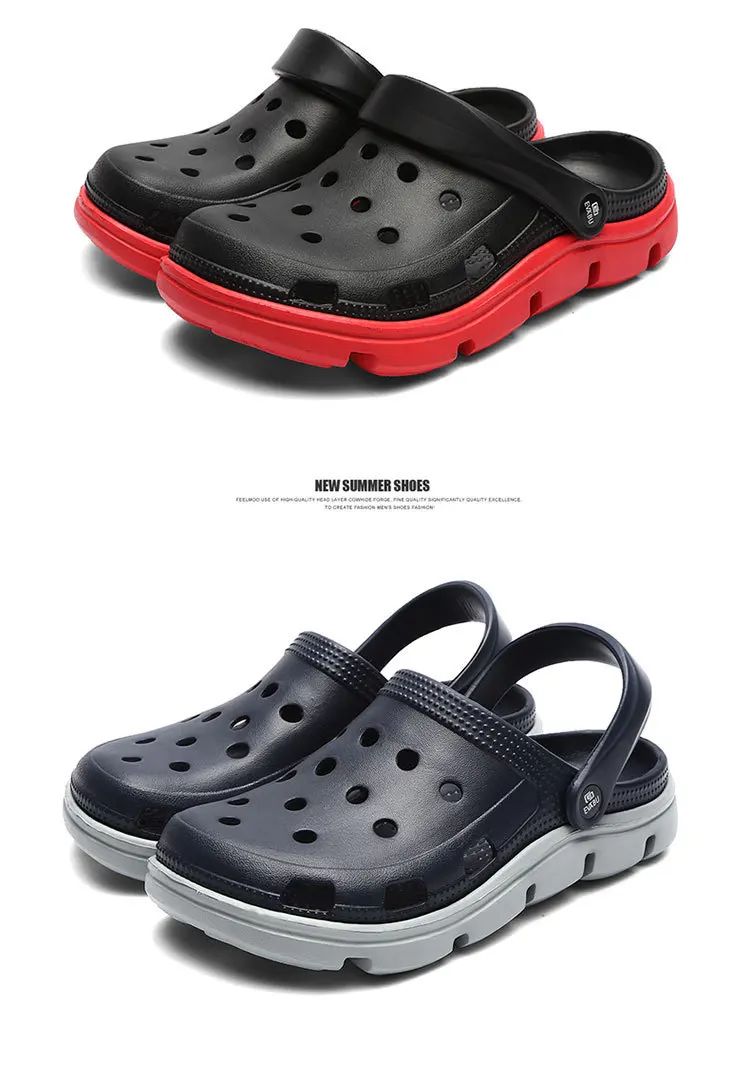 2024 Summer Plus Size Hollow Out Sandals Men's Breathable Slippers Trendy Thick Base Slip-On Beach Shoes Men's Footwear