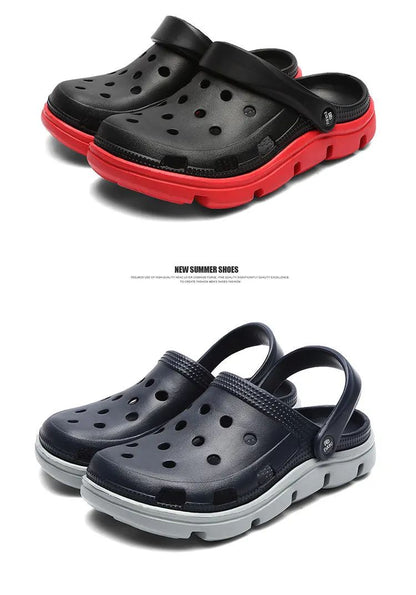 2024 Summer Plus Size Hollow Out Sandals Men's Breathable Slippers Trendy Thick Base Slip-On Beach Shoes Men's Footwear