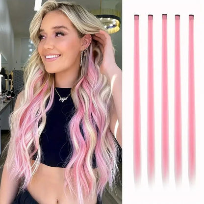 Extensão de Cabelo Tic Tac 5 Peças/Pacote 22 Polegadas Cores Ombré Aplique de Cabelo Arco-Íris Resistente ao Calor para Mulheres