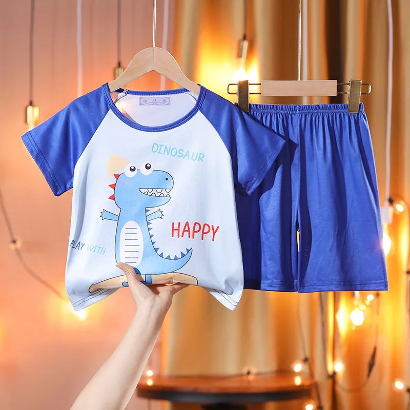 Children's Anime Doraemon Pajamas Set  for Kids Sleepwear Baby Short-sleeve Big Girls and Boys Home Thin Clothes Set Summer