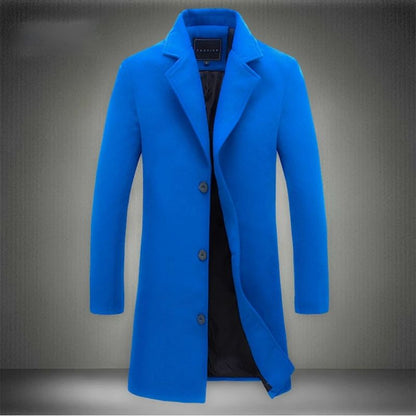 2025 Outono Inverno Novo Lã Masculino Longo Casaco de Algodão Mistura Cor Pura Casual Negócios Moda Slim Jaqueta Corta-Vento Masculina Roupa