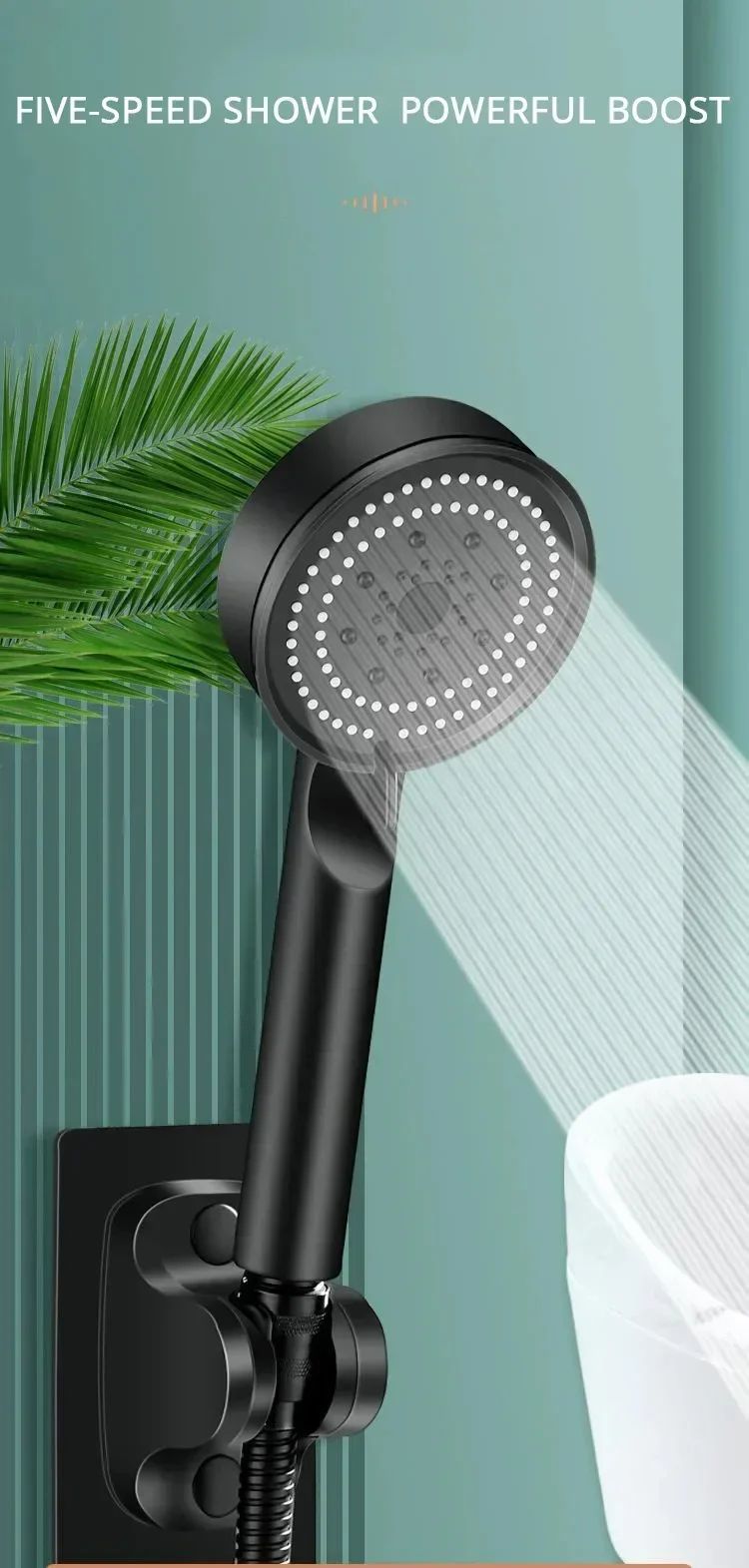 5 Mode Handheld Shower Head High Pressure Water Booster Massage Spray Jet with Anti Leak Proof Hose for Bathroom Household Bath