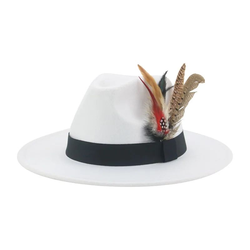Chapéu Fedora Inverno Feminino Chapéus Masculinos Chapéu de Feltro Pena Luxo Moda Casual Decoração Casamento Homens Mulheres Fedora Chapeau Femme Touca
