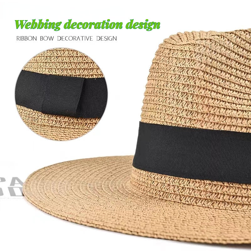 Large Size 56-58 59-60cm New Natural Panama Straw Hat Summer Men Women Wide Brim Beach UV Protection Fedora Sun Hat Wholesale