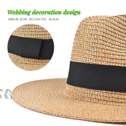 Large Size 56-58 59-60cm New Natural Panama Straw Hat Summer Men Women Wide Brim Beach UV Protection Fedora Sun Hat Wholesale
