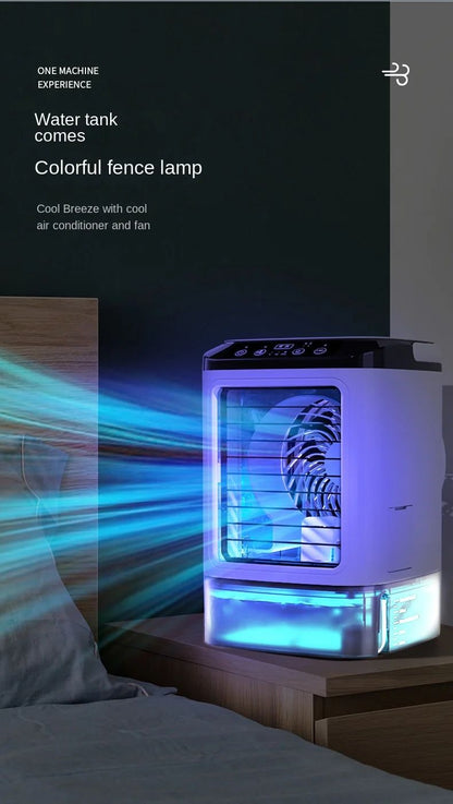 Ventilador Portátil de Mesa com Ar Condicionado Duplo Spray Atomização Ultrassônica 3 Velocidades Mudo Refrigerador de Ar Luz Noturna Ventilador Elétrico para Casa