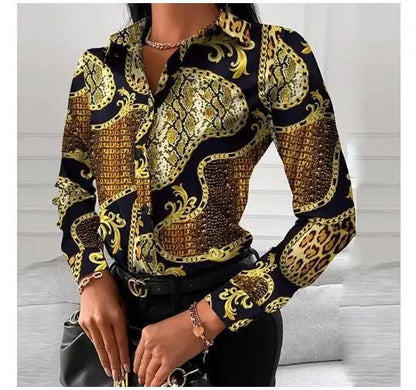 Summer New Women's Long-sleeved Shirt, Single-breasted Printed Shirts Fashion Casual Tops Camisa Female Chemise S-XXL