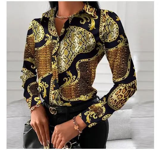 Summer New Women's Long-sleeved Shirt, Single-breasted Printed Shirts Fashion Casual Tops Camisa Female Chemise S-XXL