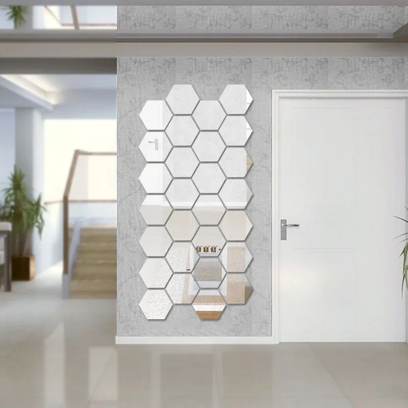 3/6/12pcs 3D Hexagon Mirror Wall Sticker DIY TV Background Living Room Stickers Wall Decor Bedroom Bathroom Home Decoration