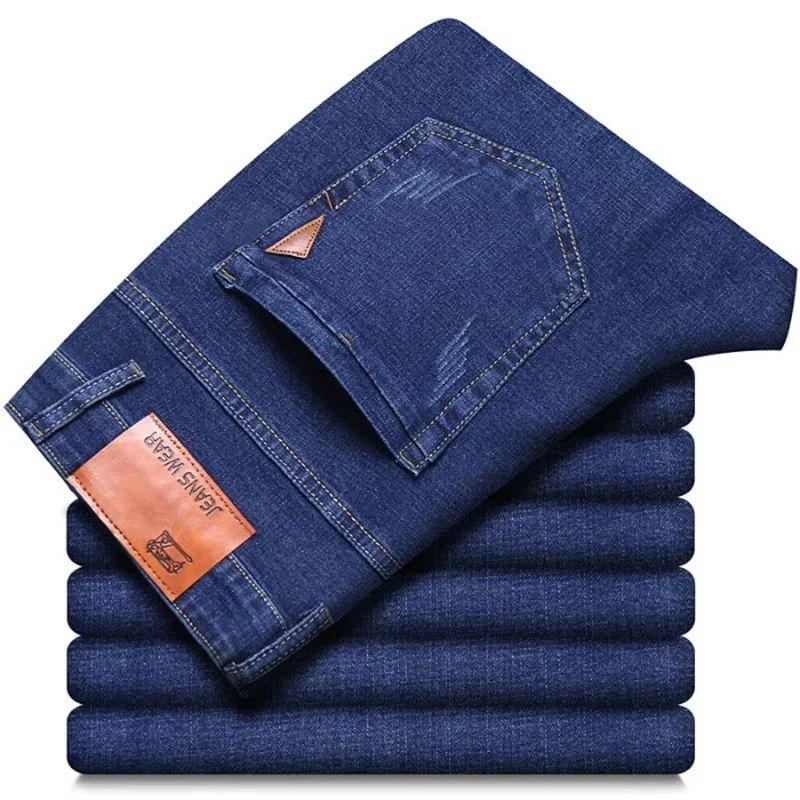 Calça Jeans Masculina de Marca de Luxo Stretch Reta Casual Slim Fit Jeans Masculino Design Clássico de Negócios Calça Tamanho Grande