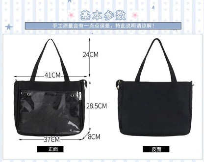 Japanese Big Ita Bag Black with Insert Cute Clear Women Double Straps Girls Kawaii Transparent Shoulder Bag Purses and Handbags