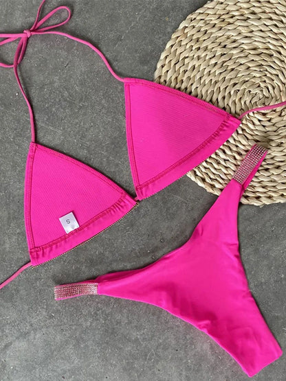 Halter Jewelled Sequins Diamond Bikini Women Swimsuit Female Swimwear Two Pieces Bikini Set Mini Micro Bathing Suit Swim Lady