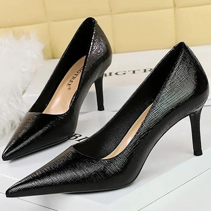 Spring Autumn New Women 7cm High Heels Fashion Retro Holiday Party Pumps Lady Gold Silver Daily Office Pointed Toe Low Heels