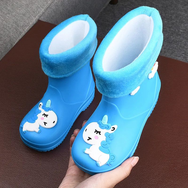 Children's Fleece-Lined Non-Slip Rain Boots For Boys And Girls Cartoon Cute Princess Style Anti-Slip Four Seasons Kids Shoes