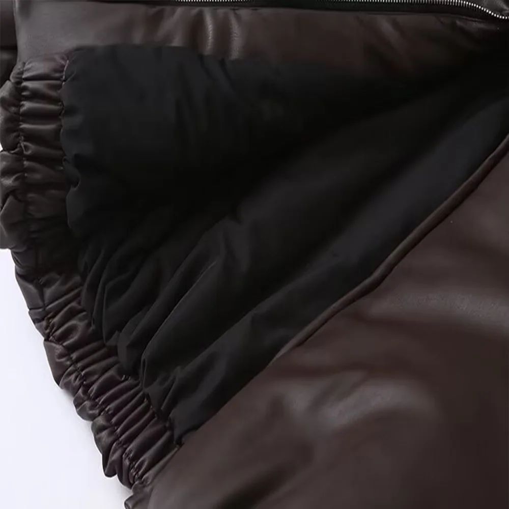 2025 Fall Winter Faux Leather Jacket for Women Oversized Streetwear Cotton Padded Parkas Short Bomber Coat Warm