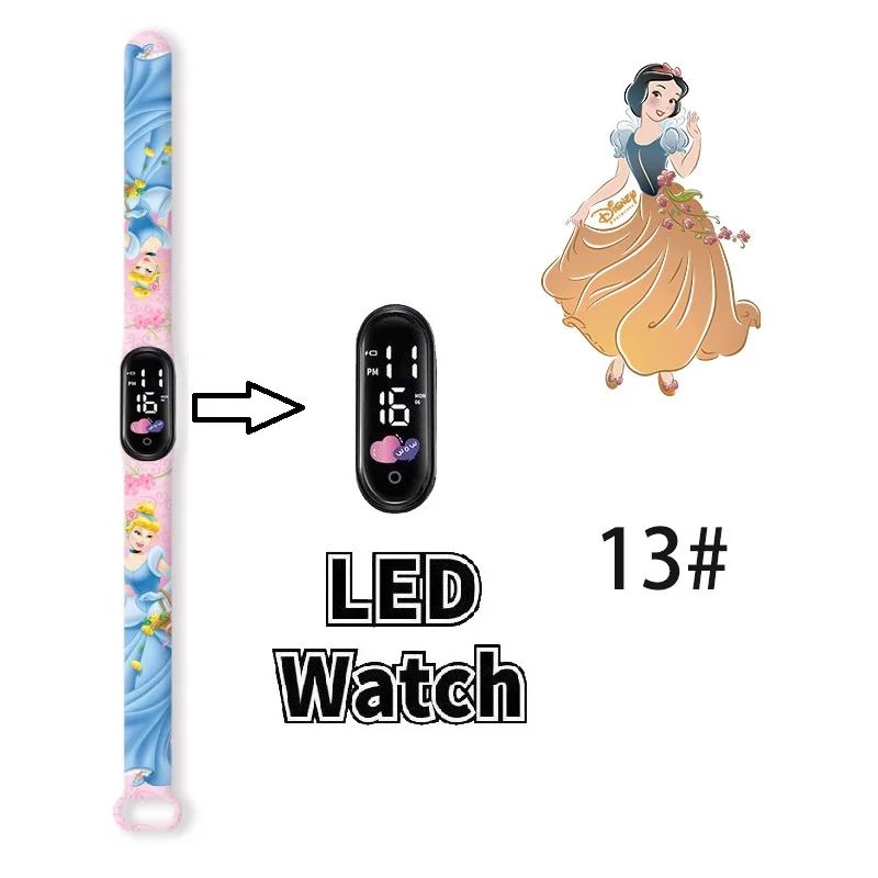 Disney Princess Kids Digital Watch Cartoon Action Figure Snow White LED Touch Waterproof Electronic Watch Toys for Children