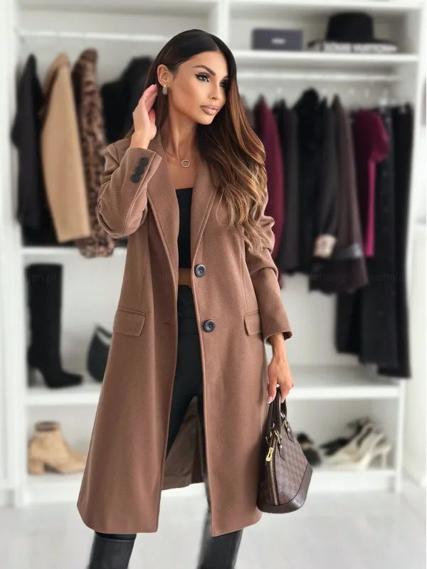 Hot Sale Of The Season Autumn Winter Simple Long Sleeve Solid Color Single Button Woolen Coat Women's Fashionable Elegant Outerw