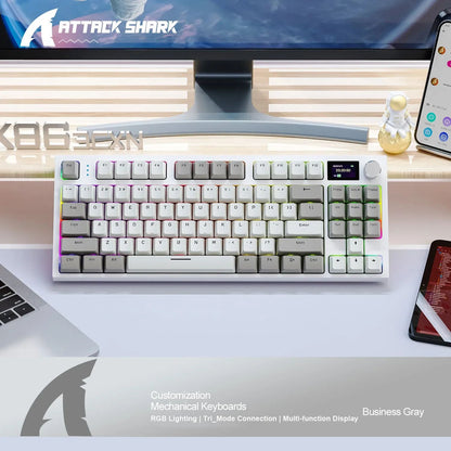 Teclado Mecânico Attack Shark K86 com Botão de Metal, Tela TFT, Hot Swap, RGB, Bluetooth/Wireless, Teclado Gamer Macro
