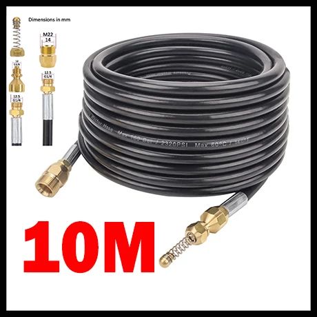 Mangueira de alta pressão para lavadora de tubos, cabo de limpeza de água, dreno de esgoto, kit de tubo injetor de esgoto, conector de rosca macho M22 para Kranzle