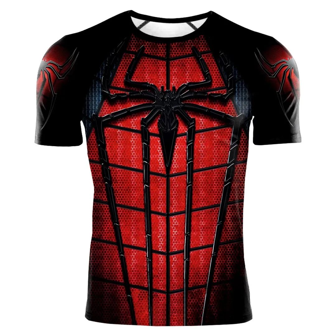 2025 summer new men's compression T-shirt Spider role play short sleeve T-shirt elastic superhero top fitness activewear