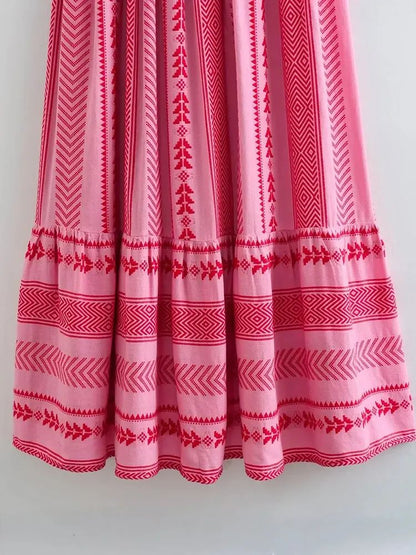 TRAFSHE Women Bohemian Midi Dress Vacation Charm Splice Knitted Vintage Strap Dr