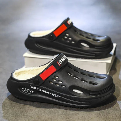 Men Cotton Slippers Winter Warm Furry Clogs Soft Indoor Bedroom Cotton Shoes EVA Fluff Slides Casual Comfortable Plush