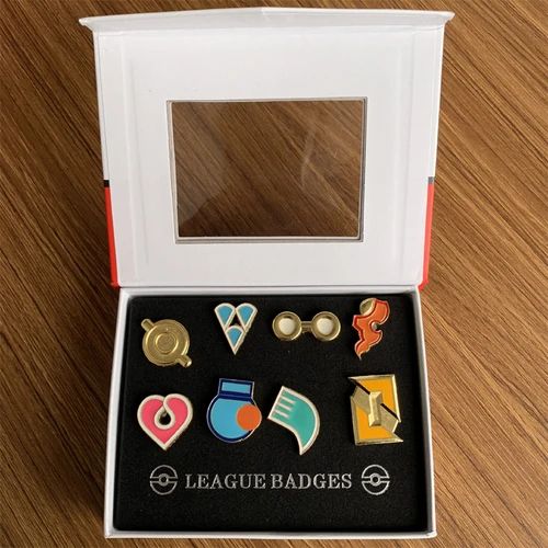 Pokemon League GYM Badge Anime Figures Pocket Monster King of Heaven Gymnasium Metal Badge Pikachu Mew-two Toys for Kid Children