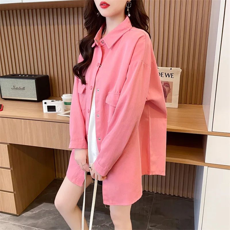 Casual Stylish Denim Long Sleeve Shirt For Women New Spring Autumn Loose Fit Age-Reducing Hong Kong Style Jacket With Button