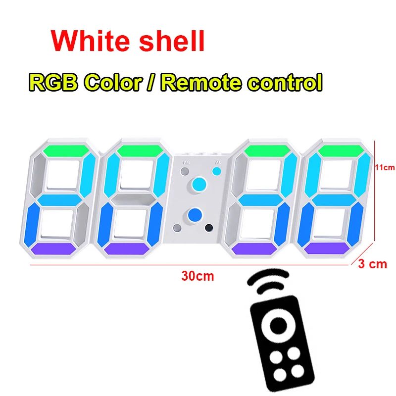 3D LED Digital Wall Clock RGB Modern Design Living Room Decor Date/Temperature Table Alarm Nightlight Brightness Desktop Clocks